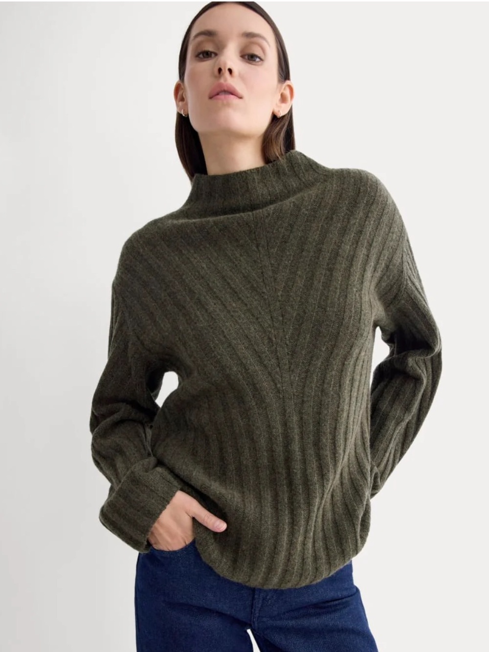 Everlane Olive Ribbed Mock Neck Cashmere Sweater